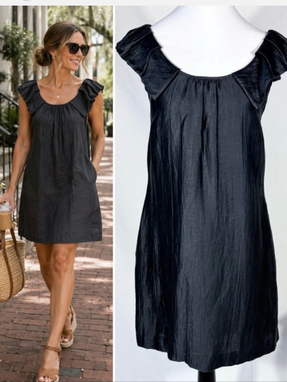 J. Crew Black Ruffle-Trim Shift Dress